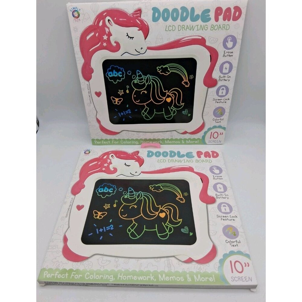 NEW LCD Writing Tablet Unicorn Doodle Pad Board 10" Screen Simply Tech Lot of 2